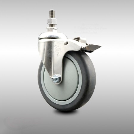 Service Caster 5 Inch 316SS Thermoplastic Rubber Swivel 3/8 Inch Stem Caster Total Lock Brake SCC-SS316TSTTL20S514-TPRB-381615